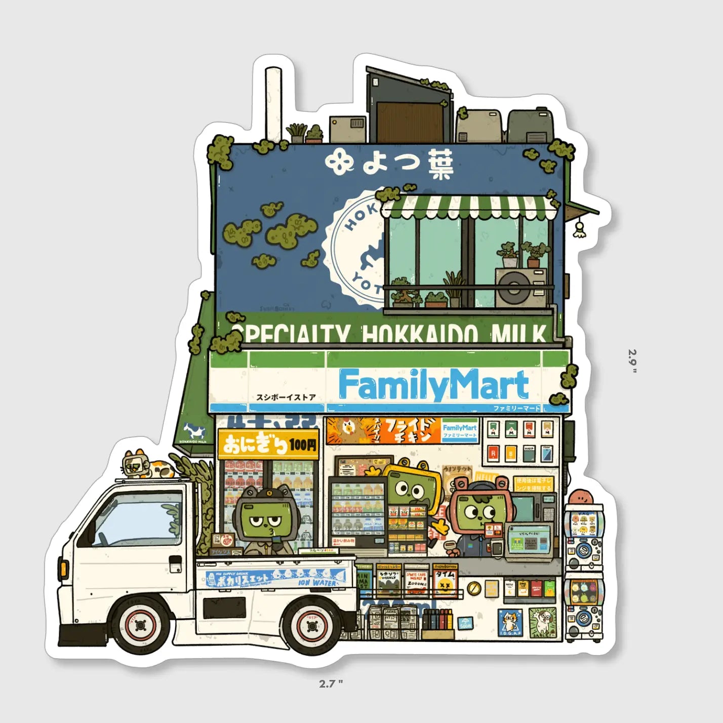 Die cut stickers are roughly 3x3" and are laminated with a Matte finish.

Waterproof
Dishwasher safe
Weatherproof
Vinyl