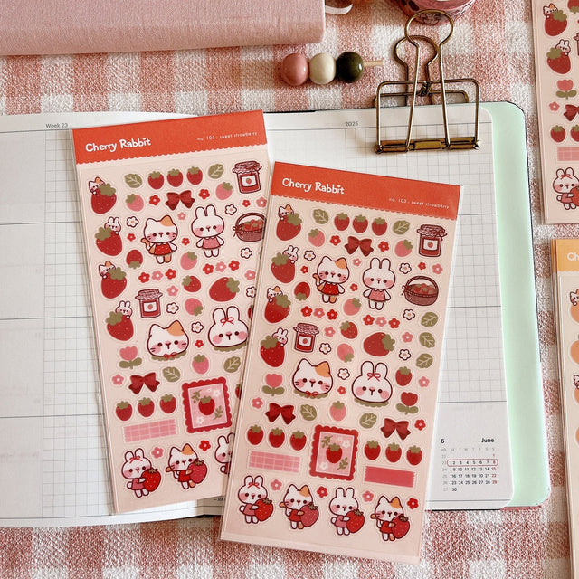 Cherry Rabbit Sweet Strawberry Sticker Sheet