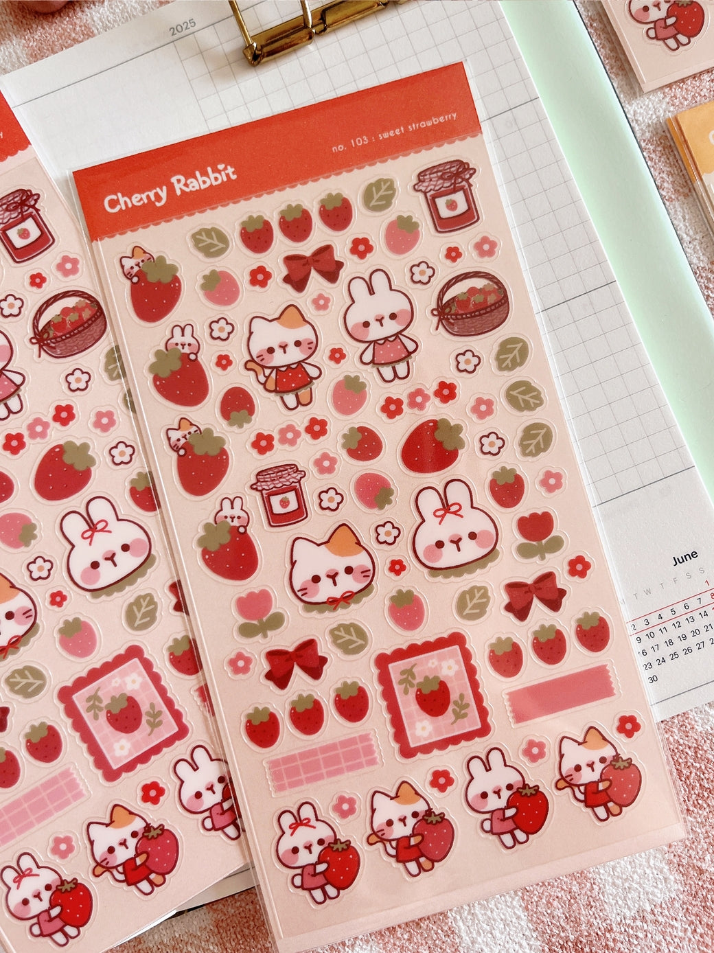 Cherry Rabbit Sweet Strawberry Sticker Sheet