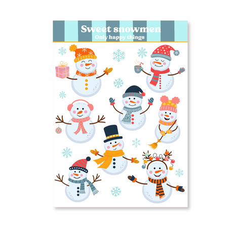 Sweet Snowmen A6 Sticker Sheet