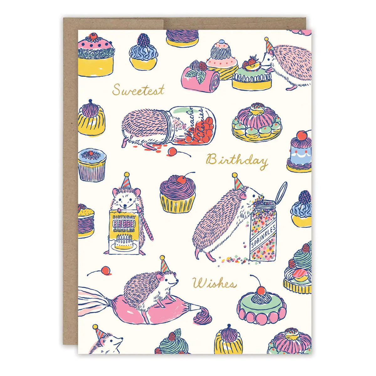 Sweet Treats Hedgehog Birthday Card

Inside verse: Wishing you a day full of all the things you love

• Gold foil details
• Illustrated by Emily Taylor
• Size: A6, 4.5" x 6.25"
• Paired with a Kraft envelope
• Printed in the USA on beautiful FSC-certified 10% post-consumer waste recycled paper.

About The Artist: Emily&nbsp;Taylor&nbsp;draws and daydreams from her studio in a tiny town north of Toronto, Canada. Her work is best known for its feel of modern nostalgia, its painterly linework and joyful colors