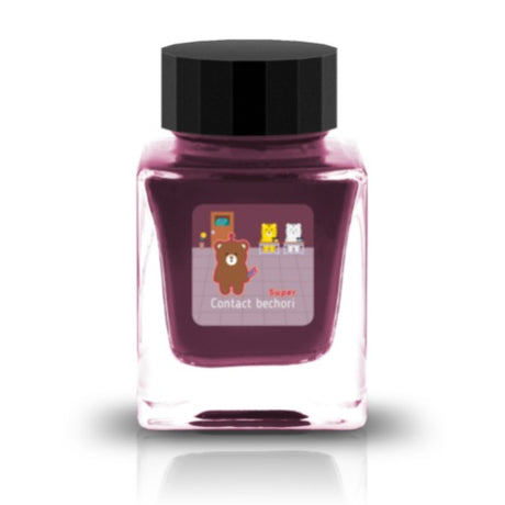 The Three-Year Anniversary Contact Collection features rich, vibrant colors with a smooth writing experience and fascinating characteristics such as shimmer and scent. The “Super” inks contain iridescent shimmer particles that shift color with the light, while the scented inks add a sensory twist to your writing. Please note that scented inks may feather when a large amount is applied—using fountain pen–friendly paper is recommended for the best results.