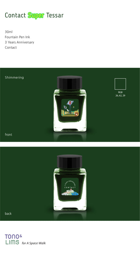 To celebrate Tono &amp; Lims’ third anniversary, this special collection pays tribute to the many friends, artists, and stationery professionals across Japan who have collaborated with the brand. Each ink in the series is named after one of these creative partners—ranging from glass pen makers like LUC to calligraphers like bechori—inviting you to join Tono &amp; Lims in a whimsical world of imagination and artistry.&nbsp;In this anniversary universe, some artists are represented by two unique ink colors: