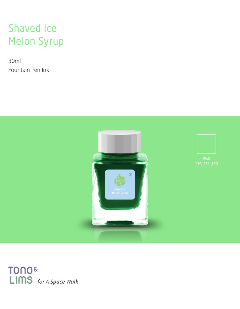 TONO &amp; LIMS - Shaved Ice Melon Syrup Ink

30 ml fountain pen ink.