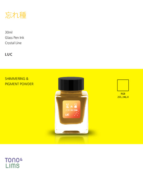 The Special Collaboration collection features inks from Tono &amp; Lims&nbsp;during the "A Space Walk 2025" event in New York City! These collaboration inks shine uniquely with playful elements such as shimmer paired with fluorescent colors. This collection features shimmering inks for individuals who enjoy using glass pens! The inks include both shimmering and pigment powder that come alive when it lays on the paper.

Collaboration with Glass Studio LUC
30ml

Shimmer &amp; Pigment Powder

Glass Pen ONLY