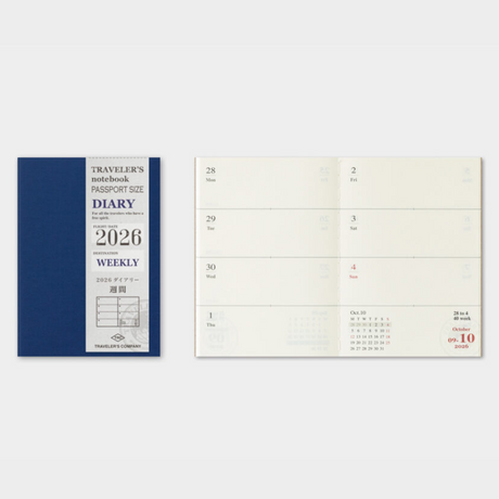 The Passport Size Diary 2026 Weekly insert is perfect as a convenient mini scheduler or planner on the go. The portable size means you can take note of changes in your plans at any time. You can also use it to take notes on reminders, tasks, and daily observations throughout the day.

This refill features MD Paper, developed specifically in pursuit of the perfect writing experience. You can use a variety of writing instruments (including fountain pens) without bleed-through. It also comes with a guide and a