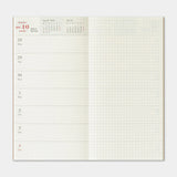 This is the 2026 DIARY Weekly and Memo for TRAVELER’S notebook. It includes a weekly Diary layout with plenty of memo space on each page. On the left side, you have a section where you can write your plans and schedule in the horizontal weekly layout. On the right side, a full page of grid memo section can be used to take notes, add extra writing, or create fun drawings or doodles. This notebook includes dated pages for the second half of 2026: the months of July through December.

MD paper is used for this