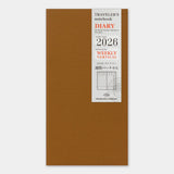 This is the 2026 DIARY Weekly Vertical for TRAVELER’S notebook. The Vertical Diary layout utilizes a daily timeline that allows you to keep track of schedules on an hourly basis. A blank note section expands across the bottom of the layout for extra writing space. On the right edge, you can refer to other months of the year related to the page. This notebook includes dated pages for the second half of 2026: the months of July through December.

MD paper is used for this notebook so you can enjoy an excellen