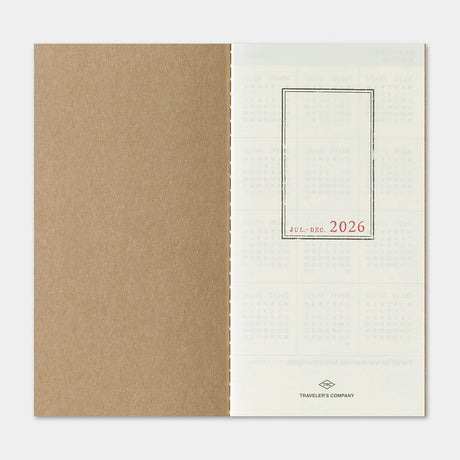 This is the 2026 DIARY Weekly Vertical for TRAVELER’S notebook. The Vertical Diary layout utilizes a daily timeline that allows you to keep track of schedules on an hourly basis. A blank note section expands across the bottom of the layout for extra writing space. On the right edge, you can refer to other months of the year related to the page. This notebook includes dated pages for the second half of 2026: the months of July through December.

MD paper is used for this notebook so you can enjoy an excellen