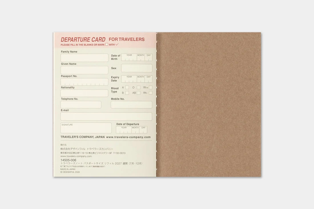 TRAVELER'S notebook 2027 Weekly Diary (Passport Size)

Welcome the upcoming year in high spirits with TRAVELER'S notebook 2027 Diary lineup where each notebook becomes unique by adding your personal flare!
