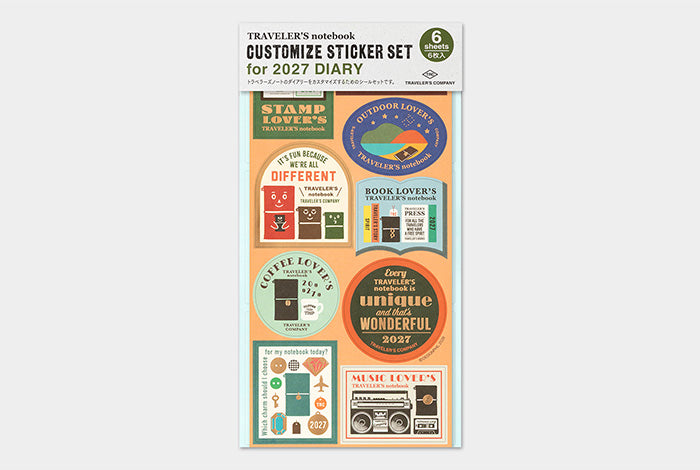 This is a sticker set for customizing your TRAVELER’S notebook that makes it more fun, including index and pocket stickers, icon stickers to represent different plans, dry transfer, and stickers to decorate the cover. The 2027 version features a design that is inspired by “Every TRAVELER’S notebook is unique and that’s wonderful.” You can customize your 2027 diary, and that’s wonderful.