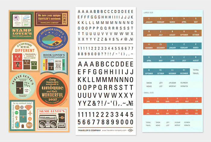 This is a sticker set for customizing your TRAVELER’S notebook that makes it more fun, including index and pocket stickers, icon stickers to represent different plans, dry transfer, and stickers to decorate the cover. The 2027 version features a design that is inspired by “Every TRAVELER’S notebook is unique and that’s wonderful.” You can customize your 2027 diary, and that’s wonderful.