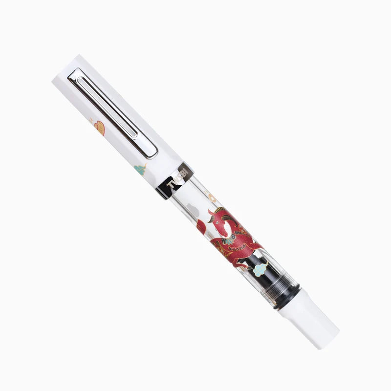 The TWSBI ECO Horse Year Fountain Pen combines warm comforting colors, with an intricate design to celebrate The Year of the Horse, and TWSBI’s reliable writing performance. Its piston-filling system and smooth stainless steel nib deliver a consistent, enjoyable writing experience for journaling, note‑taking, and everyday use.