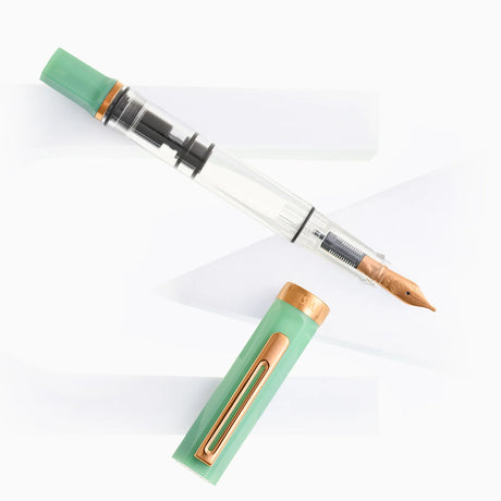 TWSBI ECO Jade Jelly w/ Bronze Fountain Pen

The Jade Jelly TWSBI eco features a lovely milky looking green that nicely matches its name. The jade coloring is offset with polished bronze trim and nib. Its piston-filling system and smooth steel nib deliver a consistent, enjoyable writing experience for journaling, note‑taking, and everyday use.

Featuring a cream-and-clear resin body with bronze trim, this pen’s transparent barrel lets you monitor ink levels while showcasing TWSBI’s precision piston mechanis