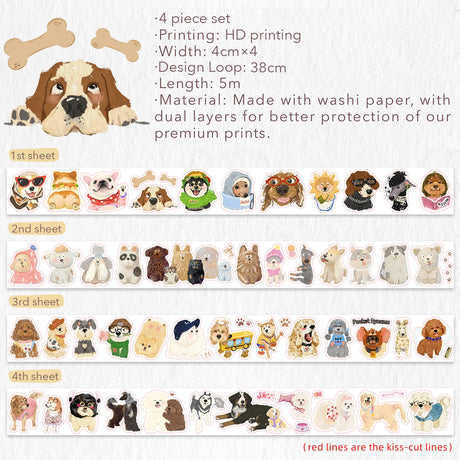 Tail Waggers&nbsp;is a celebration of paws, snoots, and wagging tails! 🐶 This adorable washi tape sticker set features a pack of playful pups in all shapes and sizes—perfect for decorating your planner, journaling your daily adventures, or just showing off your love for dogs. Each illustrated dog is full of charm and personality, guaranteed to make you smile with every peel!


Brand: WT (The Washi Tape Shop)
4-piece washi sticker set
Width: 40mm x 4
Length: 5 meters
