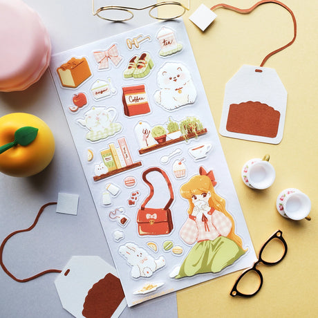 ☕🎀 Set the kettle on and settle in for the sweetest tea time daydream. This pastel-perfect sticker sheet is filled with gentle tea breaks, clinking cups, sugar-dusted treats, and all the little comforts that make staying in feel special. From quiet sips and happy snacks to fluffy pups keeping you company and bows tucked into every cozy corner, each sticker captures that warm, unhurried feeling of tea time when the world softens, the tea stays hot, and everything feels just right.

Art by: Aanchal