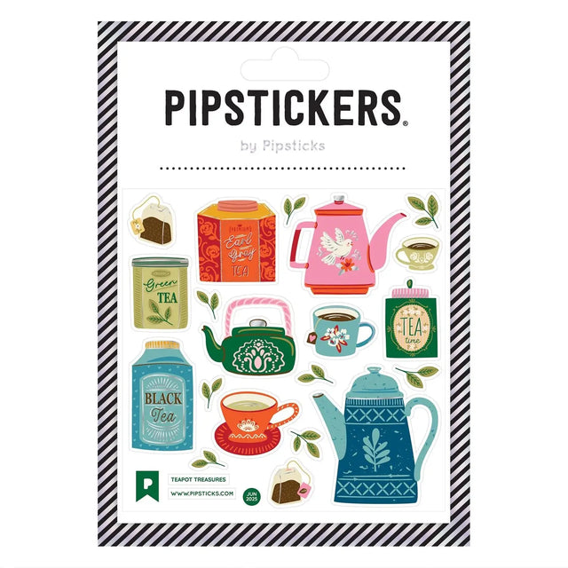 PipStickers are the PERFECT gift for the sticker lover in your life - even if it's you! These unique PVC designs with silver foil accents come on a clear backing and cannot be found anywhere else.

Includes one 4" x 4" sheet of Teapot Treasures PipStickers and includes the Pipsticks manifesto.