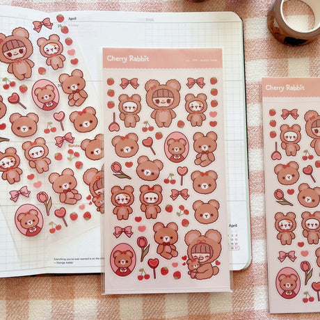 Cherry Rabbit Teddy Bear Sticker Sheet