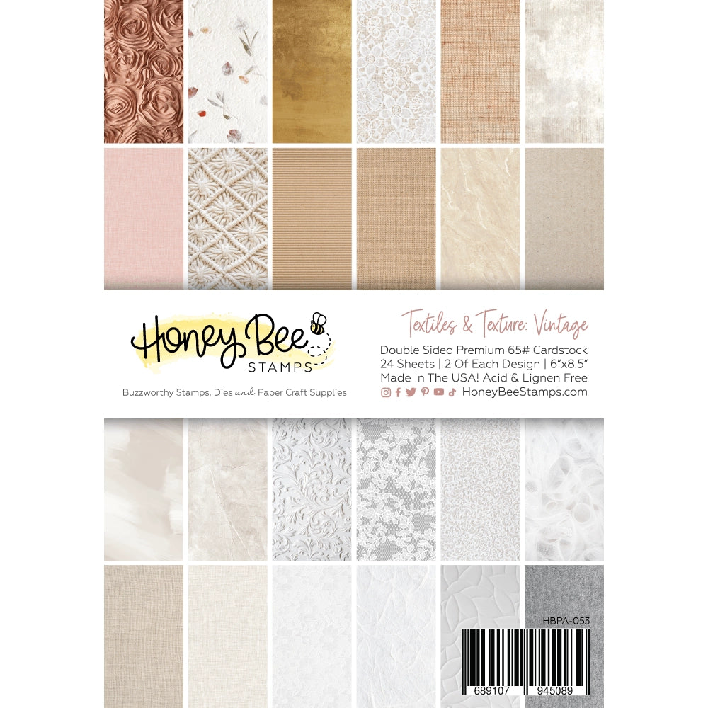 Add a charming vintage vibe to your cards and paper crafts with our exclusive 6"x8.5" cardstock pads! Featuring delicate lace, textiles, and stunning vintage gold and marble designs, this paper pad brings a touch of glamour to any project. It includes 24 double-sided sheets with 24 coordinating patterns, all printed on smooth satin finish 65# cover cardstock for a rich, luxurious feel. Acid and lignin-free for lasting quality. Made with love in the USA!