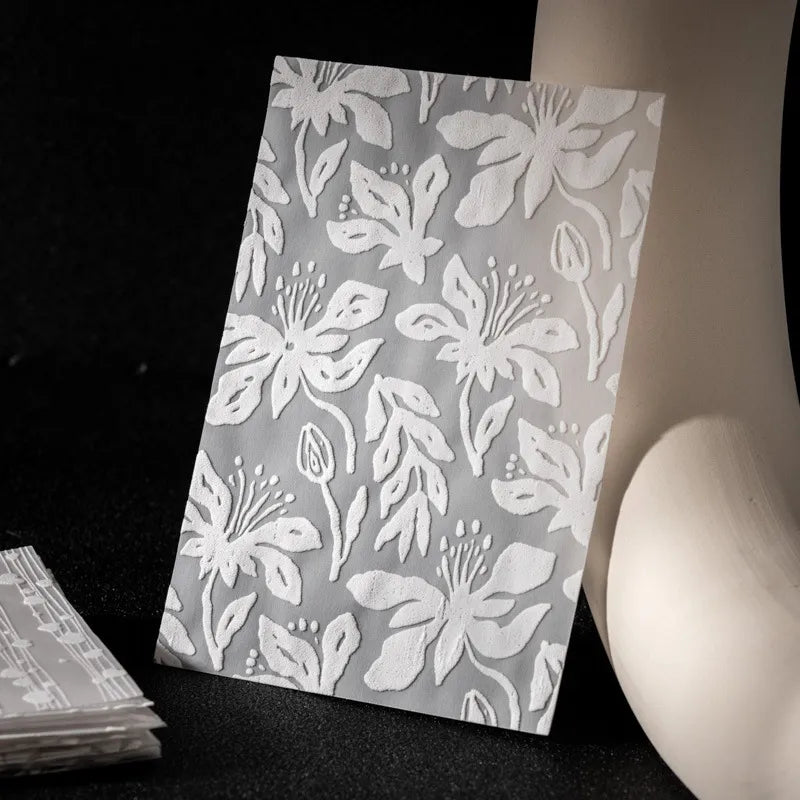 This snow themed embossed paper pack includes 10 pieces of cute paper materials in different patterns! Each pack comes with pieces in 5 varying styles with 2 of each design.

These pieces make great card decoration, collage pieces, or additions to your journal spreads!
