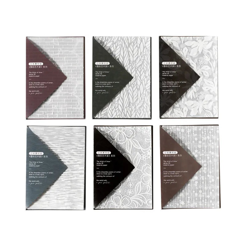 This snow themed embossed paper pack includes 10 pieces of cute paper materials in different patterns! Each pack comes with pieces in 5 varying styles with 2 of each design.

These pieces make great card decoration, collage pieces, or additions to your journal spreads!