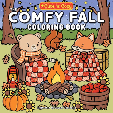 Grab your colored pencils and your coziest sweater and cuddle up with this autumn-themed coloring book featuring 45 festive illustrations making it the perfect activity for anyone looking to unwind and embrace the chill.

From pumpkin patches and smiling scarecrows to piles of fallen leaves and warm apple cider,
The Comfy Fall Coloring Book;brings together all the best parts of autumn. It’s the perfect book for coloring fans who want something super easy and relaxing—but also super cute—to color.