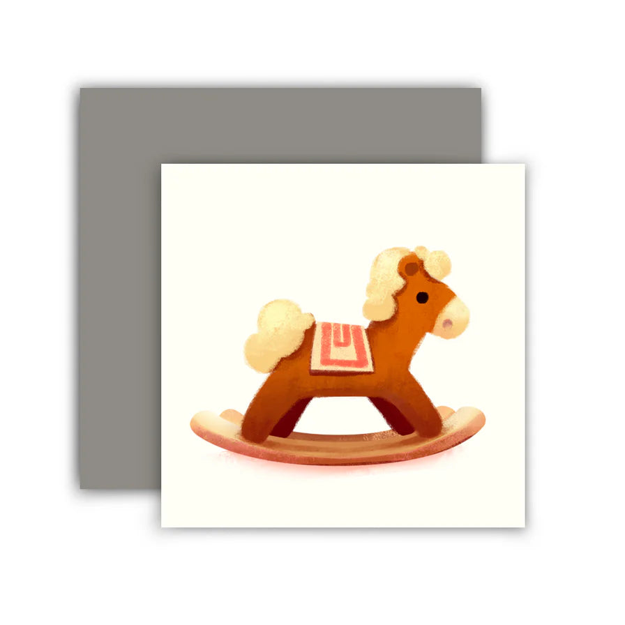 This illustration features an illustrated wooden horse against a white background with a blank interior to write your own greeting.&nbsp;

Single card includes 1 folded card + 1 matching envelope
Blank inside

Dimensions: 2.75 x 2.75 inch
Designed and illustrated by Aggie Cheung for The Little Red House