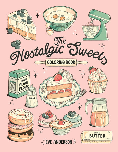 Sit back, relax, and bring your cozy bake shop dreams to life―no preheating or mixing required. With 44 pages of hand-drawn illustrations by Eve Anderson, you can color in delightful recipe compositions, standalone showstoppers, tempting culinary patterns, and sweet scenes straight from your favorite childhood memories. With a mix of treats from Americana favorites like root beer floats and peach pie to British classics and Scottish strawberry tarts.