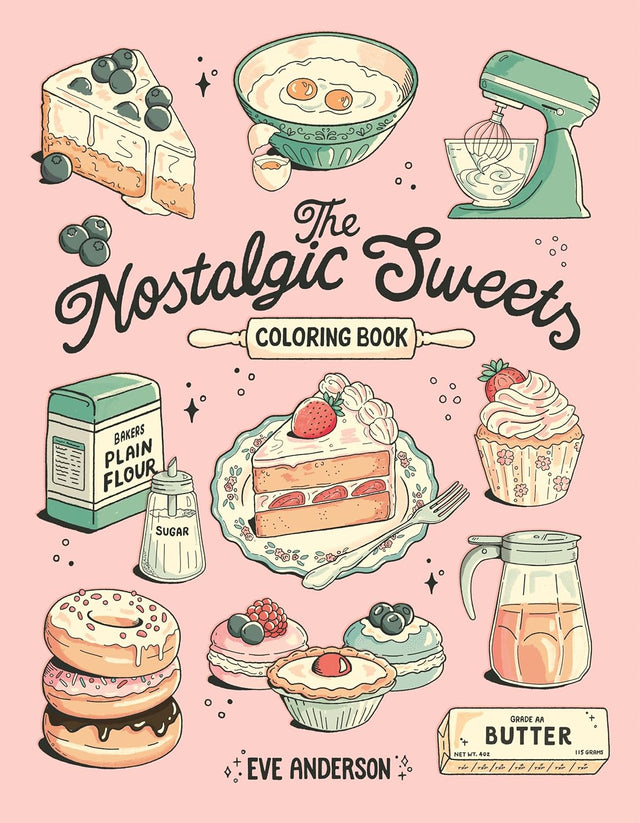 Sit back, relax, and bring your cozy bake shop dreams to life―no preheating or mixing required. With 44 pages of hand-drawn illustrations by Eve Anderson, you can color in delightful recipe compositions, standalone showstoppers, tempting culinary patterns, and sweet scenes straight from your favorite childhood memories. With a mix of treats from Americana favorites like root beer floats and peach pie to British classics and Scottish strawberry tarts.