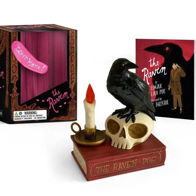 Quoth the raven, Nevermore with this deluxe miniature 3-inch talking raven figurine inspired by the beloved Edgar Allan Poe poem.

Unique miniature figurine with sound: This 3-inch raven figurine says the iconic line from the poem “The Raven” at the touch of a button.

&nbsp;Illustrated mini book: Includes a 48-page mini book with the full poem written by Edgar Allan Poe.

The perfect gift: Lovers of Poe and all things spooky will enjoy displaying this deluxe talking raven at their home or office&nbsp;

Inc