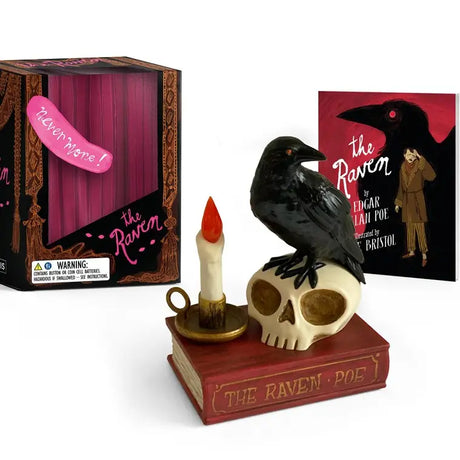 Quoth the raven, Nevermore with this deluxe miniature 3-inch talking raven figurine inspired by the beloved Edgar Allan Poe poem.

Unique miniature figurine with sound: This 3-inch raven figurine says the iconic line from the poem “The Raven” at the touch of a button.

&nbsp;Illustrated mini book: Includes a 48-page mini book with the full poem written by Edgar Allan Poe.

The perfect gift: Lovers of Poe and all things spooky will enjoy displaying this deluxe talking raven at their home or office&nbsp;

Inc