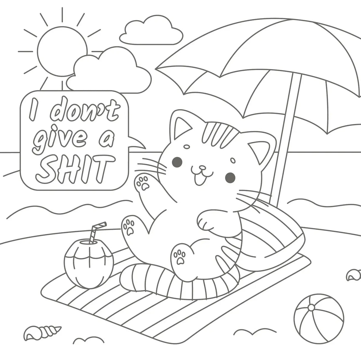 Unleash your creativity with this hilarious adult coloring book

Combining cute, cozy cats, the therapeutic benefits of coloring and plenty of colorful language, this sweary book turns purr-fectly innocent cats and kittens into feisty foul-mouthed furballs.

Stressed out after a long day? Channel your frustrations through coloring. Use pens, pencils, crayons, markers or any medium you'd like to bring each image to life with color and calm your mind.

Nestled within the covers of this book, you will find:
- 