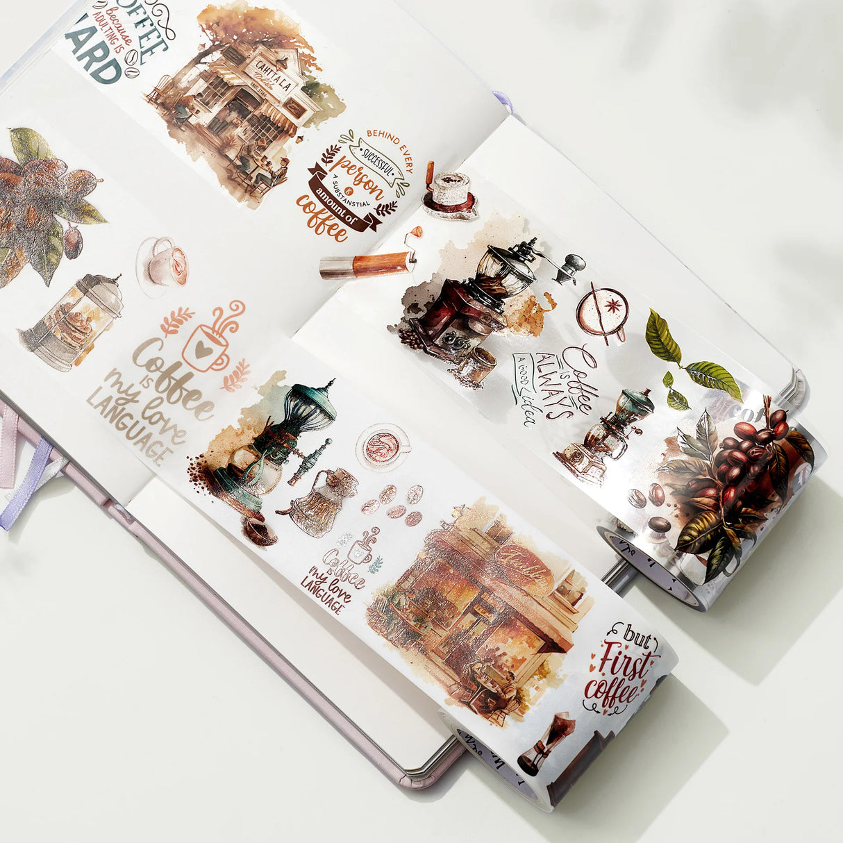 Introducing our Caffeine Canvas Washi Tape Set, a must-have for coffee lovers and craft enthusiasts alike! This set brings together the perfect blend of creativity and caffeine, featuring a delightful assortment of coffee-related designs.

Indulge your artistic side as you adorn your journals, scrapbooks, and DIY projects with these charming coffee-themed patterns. From your favorite local coffee shops to aromatic coffee beans, this set offers a range of designs that capture the essence of your favorite