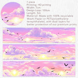 Capture the gentle embrace of evening with the Lotus Twilight Wide Washi/PET Tape. This tape embodies the softest part of the sunset. The design features a dreamy, seamless gradient that flows from a warm, glowing orange into a hazy, light lavender. Drifting through this pastel sky is a flock of silhouetted birds, gliding peacefully on the breeze. It brings a sense of calm and whimsy to your journal, perfectly replicating that quiet, cotton-candy sky moment just before the stars come out.