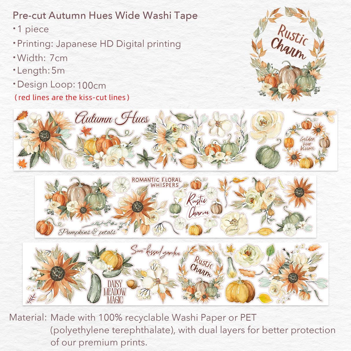 The Washi Tape Shop - Pre-cut Autumn Hues Wide PET Tape