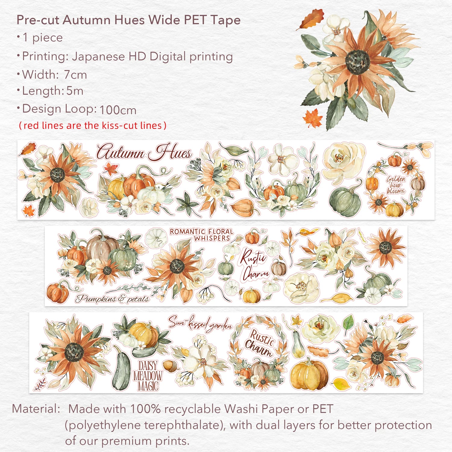 The Washi Tape Shop - Pre-cut Autumn Hues Wide PET Tape