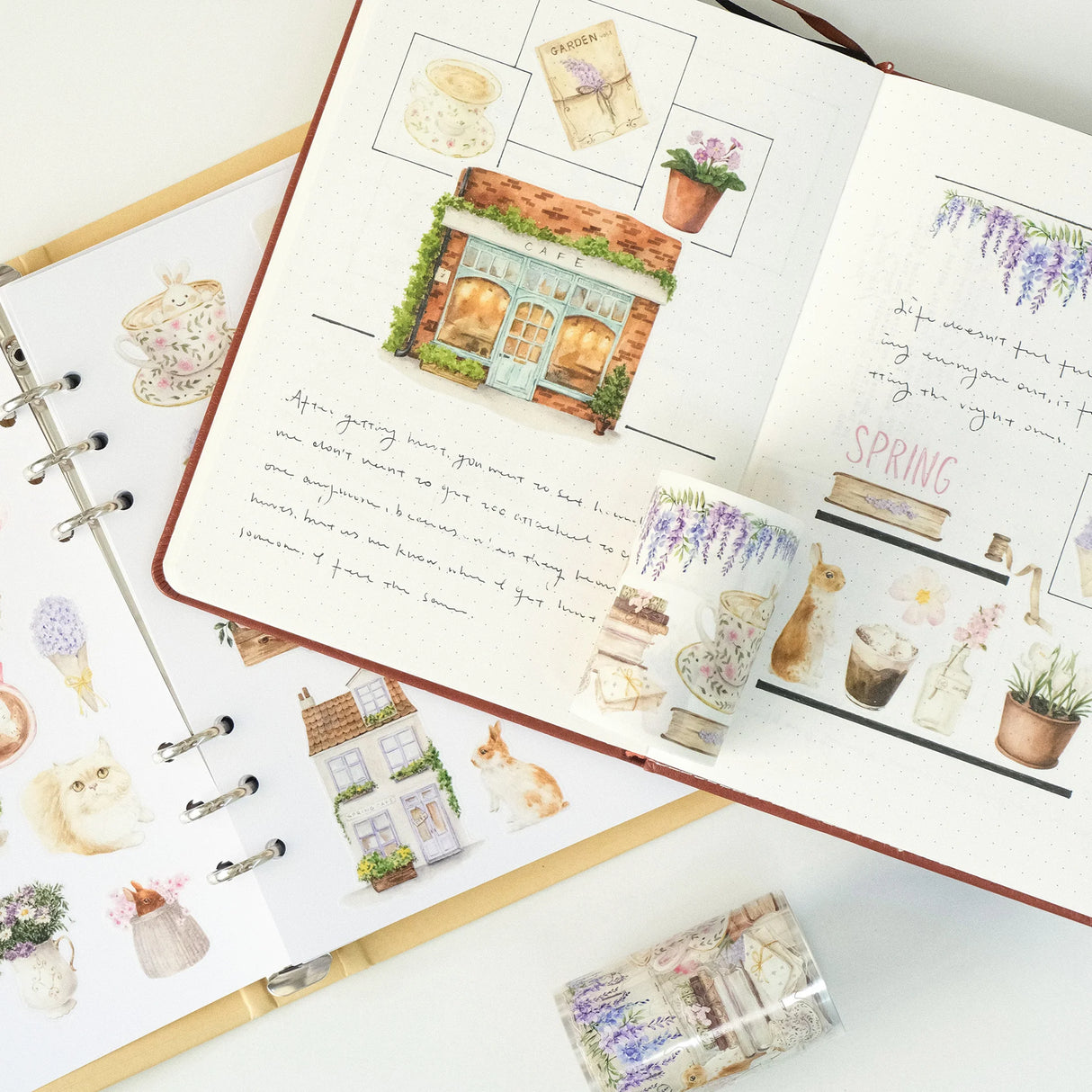 Celebrate the season of new beginnings with a design that marries architecture and nature. Our Spring Café Wide Tape is a watercolor love letter to the season, featuring quaint cafe facades almost hidden behind explosions of pastel bouquets and greenery.