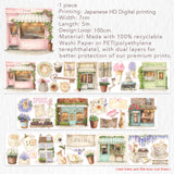 Celebrate the season of new beginnings with a design that marries architecture and nature. Our Spring Café Wide Tape is a watercolor love letter to the season, featuring quaint cafe facades almost hidden behind explosions of pastel bouquets and greenery.