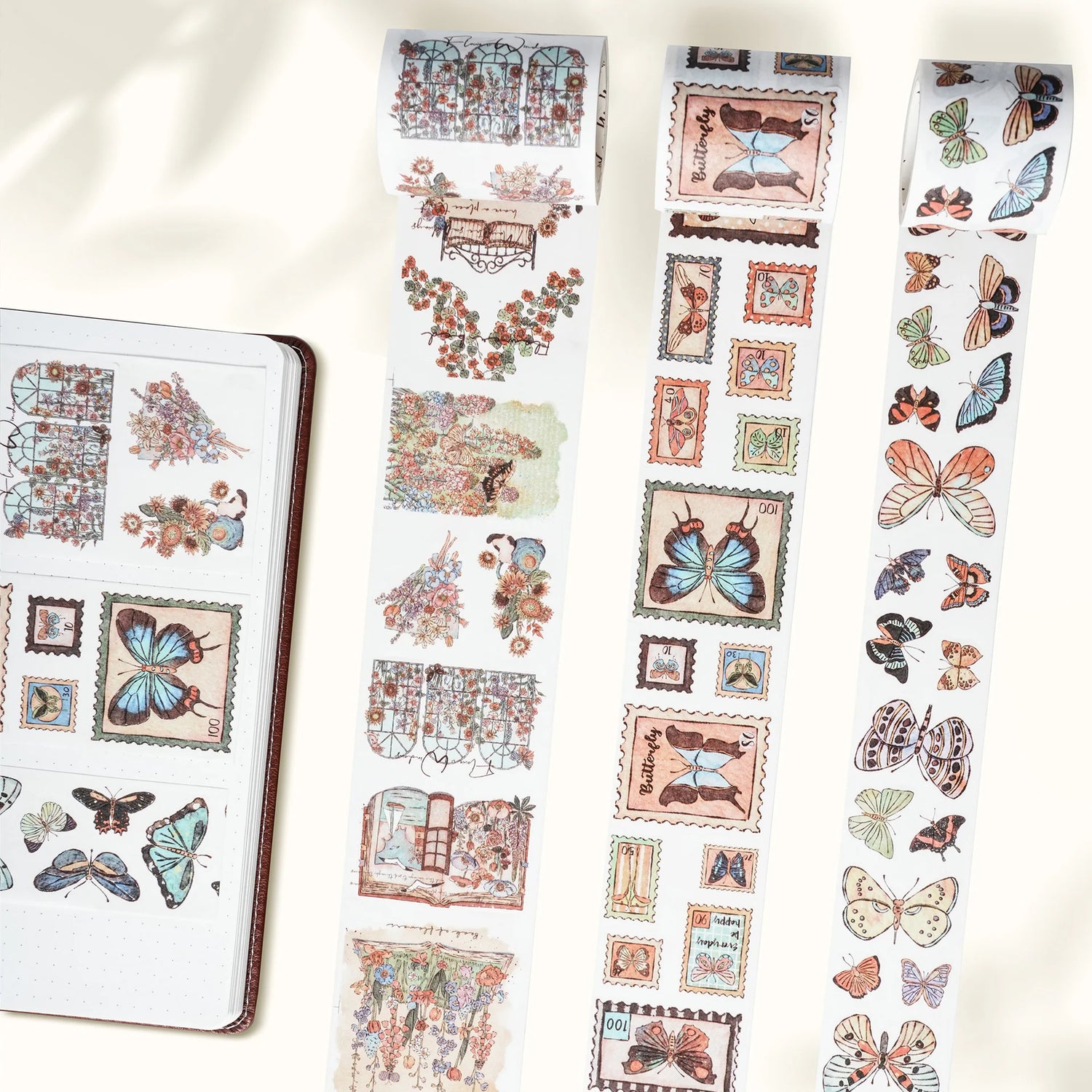 Love butterflies? Obsessed with vintage stamps? This one’s for you. Our Stamped Wings Washi Tape Sticker Set brings together dreamy butterflies, delicate florals, and charming postal vibes — all wrapped up in a washi tape that peels off like stickers! Perfect for decorating letters, journals, planners, or anything else that could use a flutter of whimsy and a sprinkle of nostalgia.