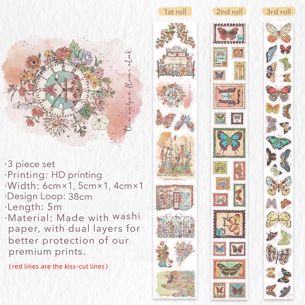 Love butterflies? Obsessed with vintage stamps? This one’s for you. Our Stamped Wings Washi Tape Sticker Set brings together dreamy butterflies, delicate florals, and charming postal vibes — all wrapped up in a washi tape that peels off like stickers! Perfect for decorating letters, journals, planners, or anything else that could use a flutter of whimsy and a sprinkle of nostalgia.