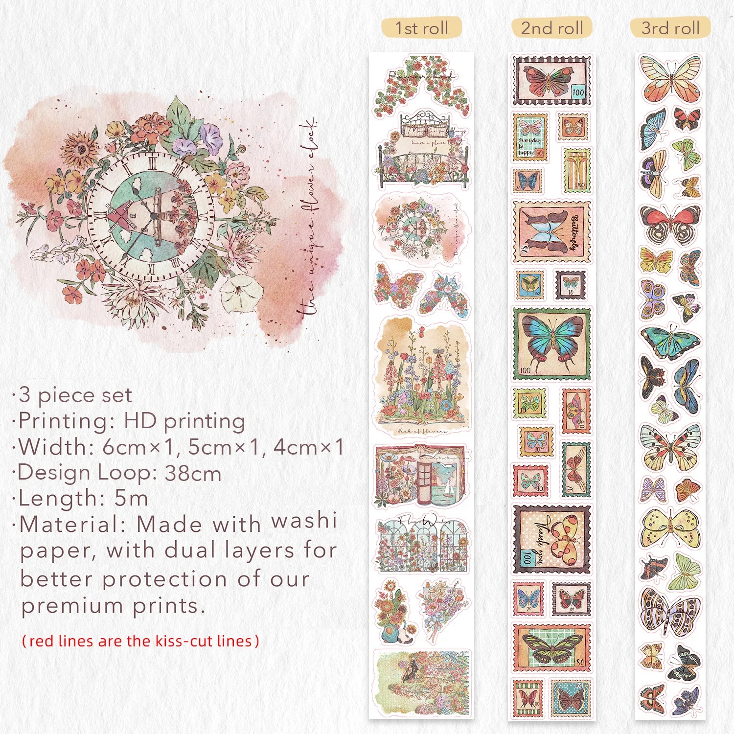 Love butterflies? Obsessed with vintage stamps? This one’s for you. Our Stamped Wings Washi Tape Sticker Set brings together dreamy butterflies, delicate florals, and charming postal vibes — all wrapped up in a washi tape that peels off like stickers! Perfect for decorating letters, journals, planners, or anything else that could use a flutter of whimsy and a sprinkle of nostalgia.