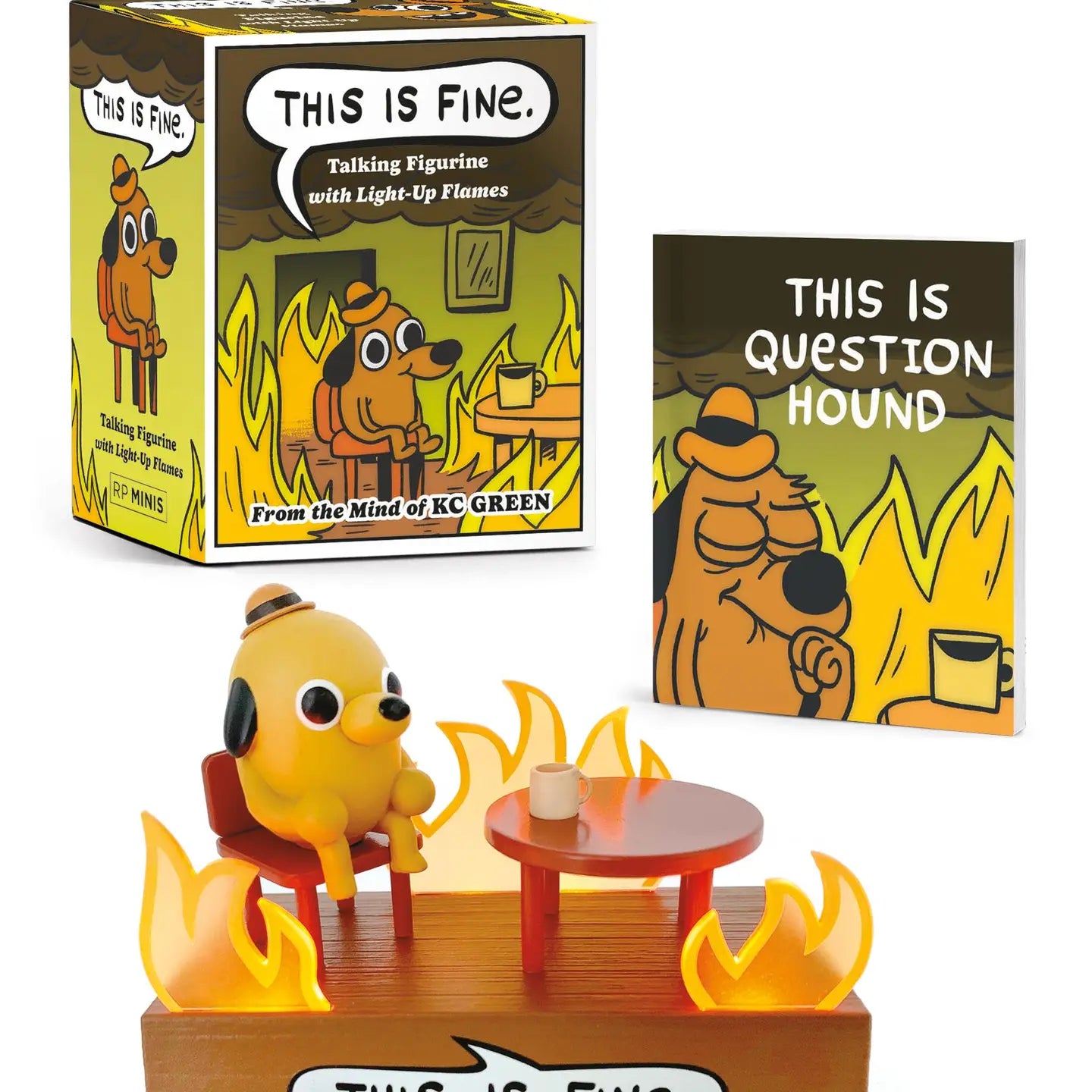 One of the world’s most ubiquitous and relatable memes comes to life with this official miniature figurine of Question Hound, star of the famous “On Fire” comic strip.