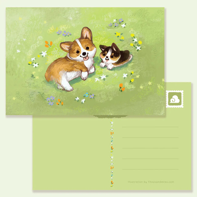 Thousand Skies - Corgis in Spring Postcard

A playful and colorful illustration to brighten someone's day.

• 4 in x 6 in postcard
• Matte finish
• Heavy Cardstock

Please consider that monitor calibrations are all different. The color you see might slightly differ from the photo.

Design ©Thousand Skies