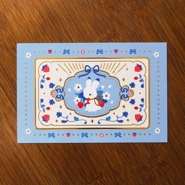 Thousand Skies - Strawberry Bunny Postcard

A playful and colorful illustration to brighten someone's day.

• 4 in x 6 in postcard
• Matte finish with gold embossing
• Heavy Cardstock

Please consider that monitor calibrations are all different. The color you see might slightly differ from the photo.

Design ©Thousand Skies