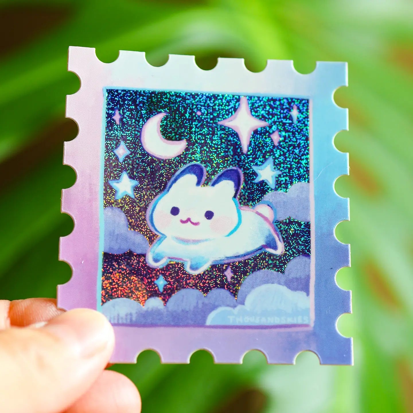Thousand Skies Holographic Vinyl Sticker Starry Night and a Rabbit Stamp