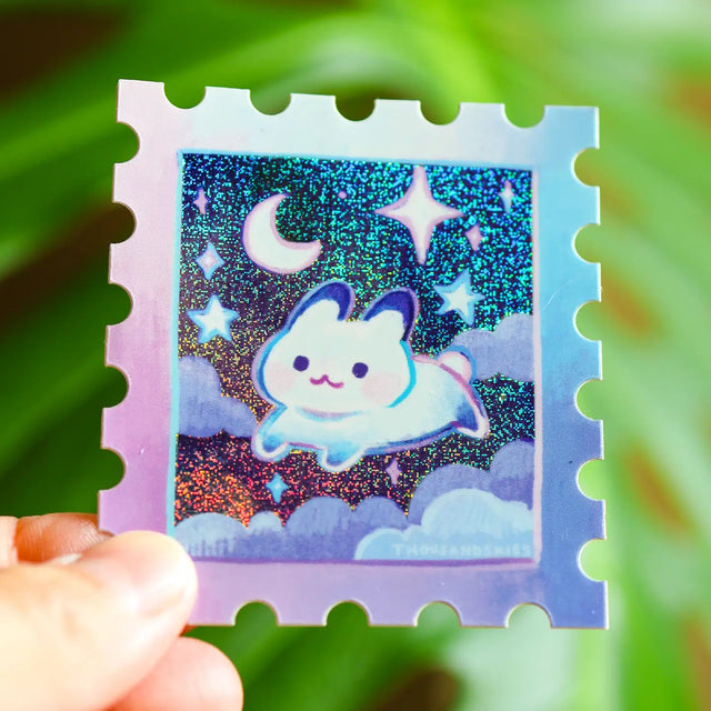 Thousand Skies Holographic Vinyl Sticker Starry Night and a Rabbit Stamp