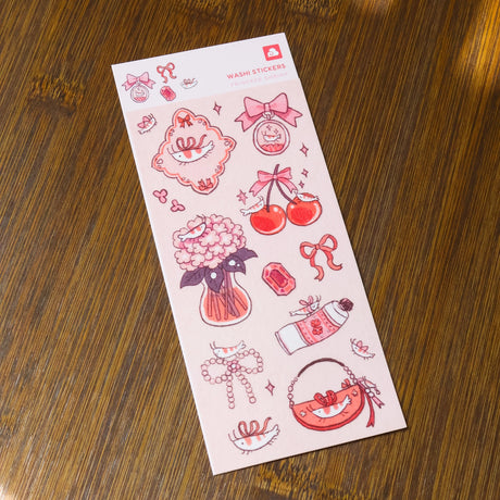 Cute decorative stickers for your journal and stationery collection!

Sticker Sheet: 6 x 3 inches
Sticker Sheet Package: 7 x 3 inches