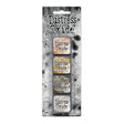 Tim Holtz Distress Mini Oxide Ink Pads are a collection of 1 x 1 cubes featuring water-reactive dye & pigment ink fusion that creates an oxidized effect when sprayed with water.