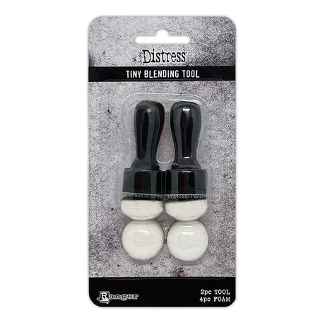 The Tim Holtz Distress® Tiny Blending Tool features interchangeable foam tips ideal for applying inks and other mediums to smaller areas on your craft projects. Wood handle provides convenient control and the round foam provides more cushion for mess-free application.
