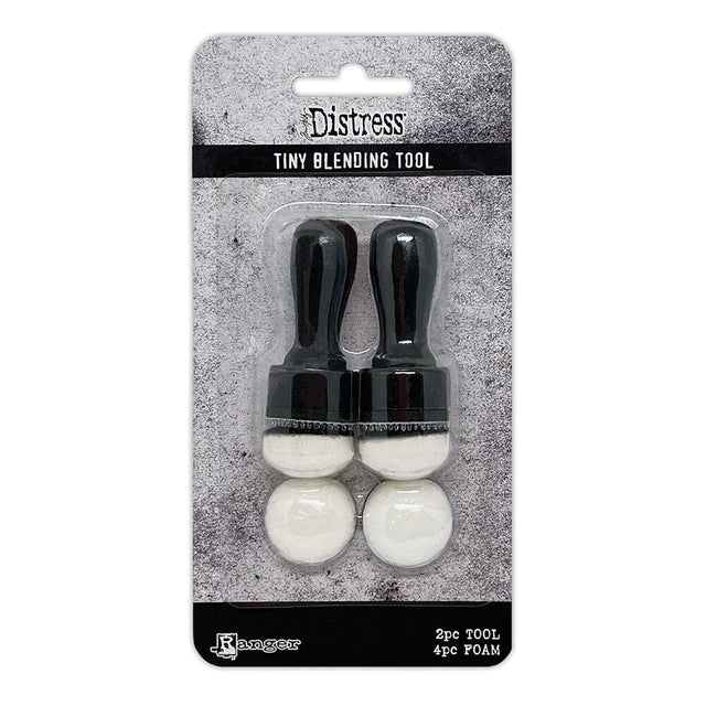 The Tim Holtz Distress® Tiny Blending Tool features interchangeable foam tips ideal for applying inks and other mediums to smaller areas on your craft projects. Wood handle provides convenient control and the round foam provides more cushion for mess-free application.